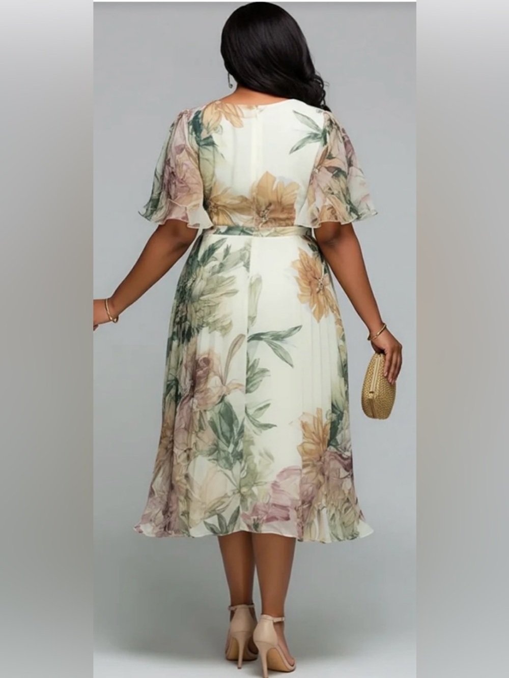 Xpluswear - Floral A-Line Midi Dress in Sage Green, 2XL - Picture 2 of 9